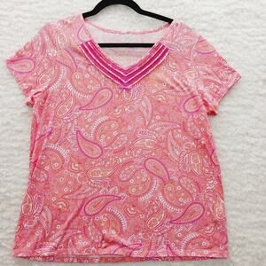 T-Shirt Hot Pink Coral Paisley Going-Out Top Whimsycore Barbiecore Y2K Size M